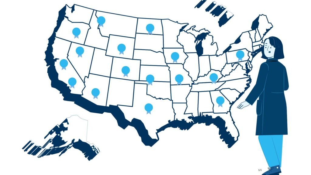 Mapa de Estados Unidos resaltando los estados que forman parte del Pacto Interestatal de Licencias Médicas (IMLC) | LUZ ANGELA AGREDO - Agente Inmobiliaria en Florida