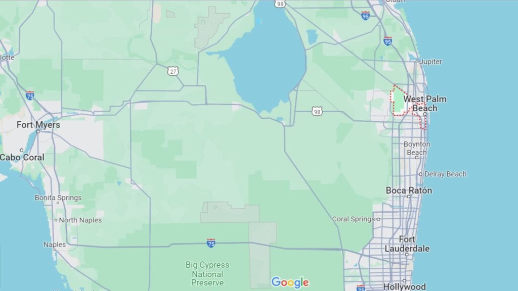 Mapa ilustrativo de Palm Beach destacando sectores de inversión | LUZ ANGELA AGREDO - Agente Inmobiliaria en Florida