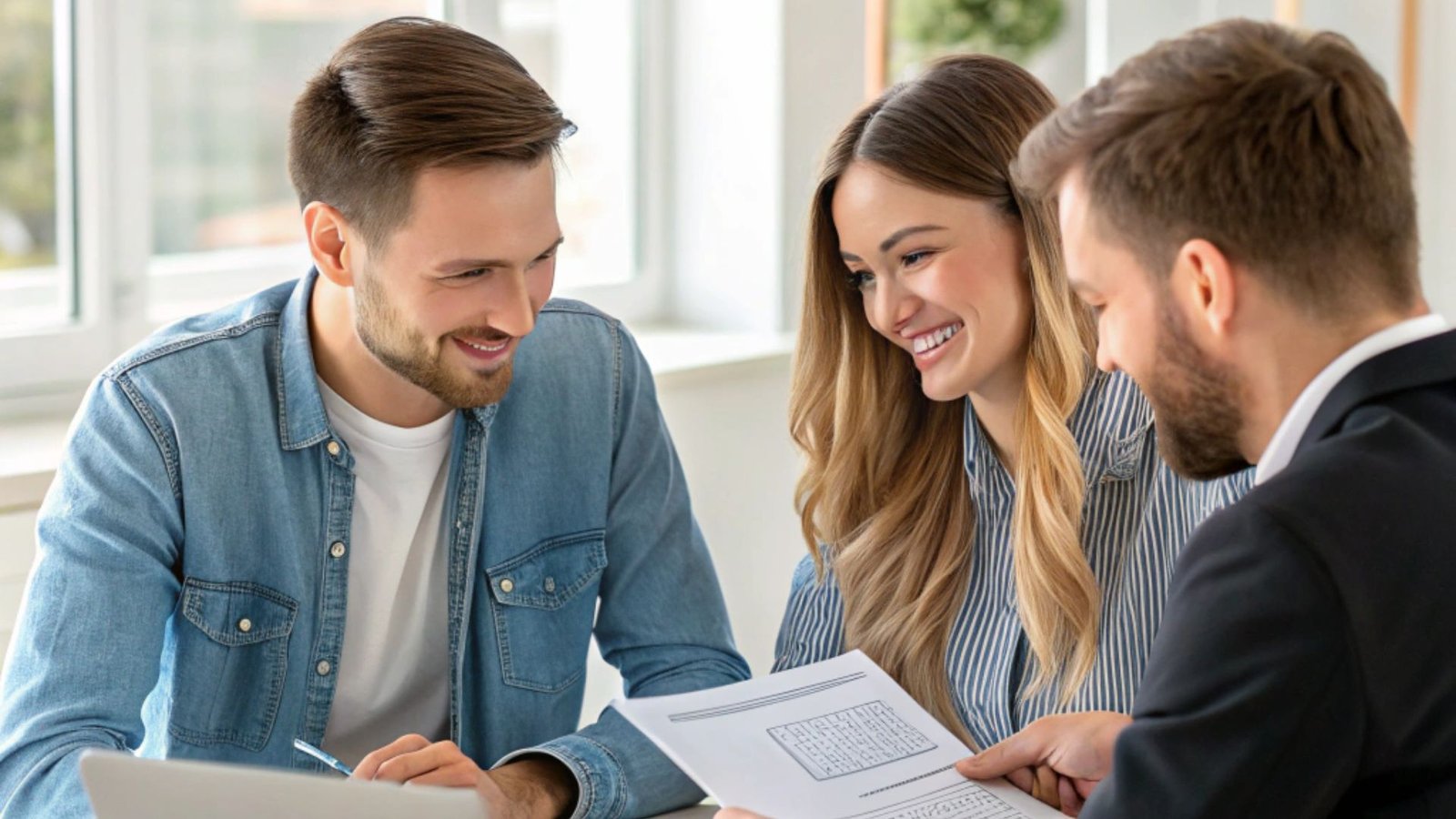 Pareja revisando opciones de financiamiento para comprar una propiedad