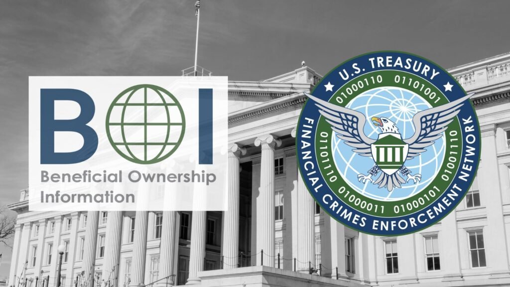 Imagen del reporte BOI con el logo de FINCEN y el fondo del Departamento del Tesoro.