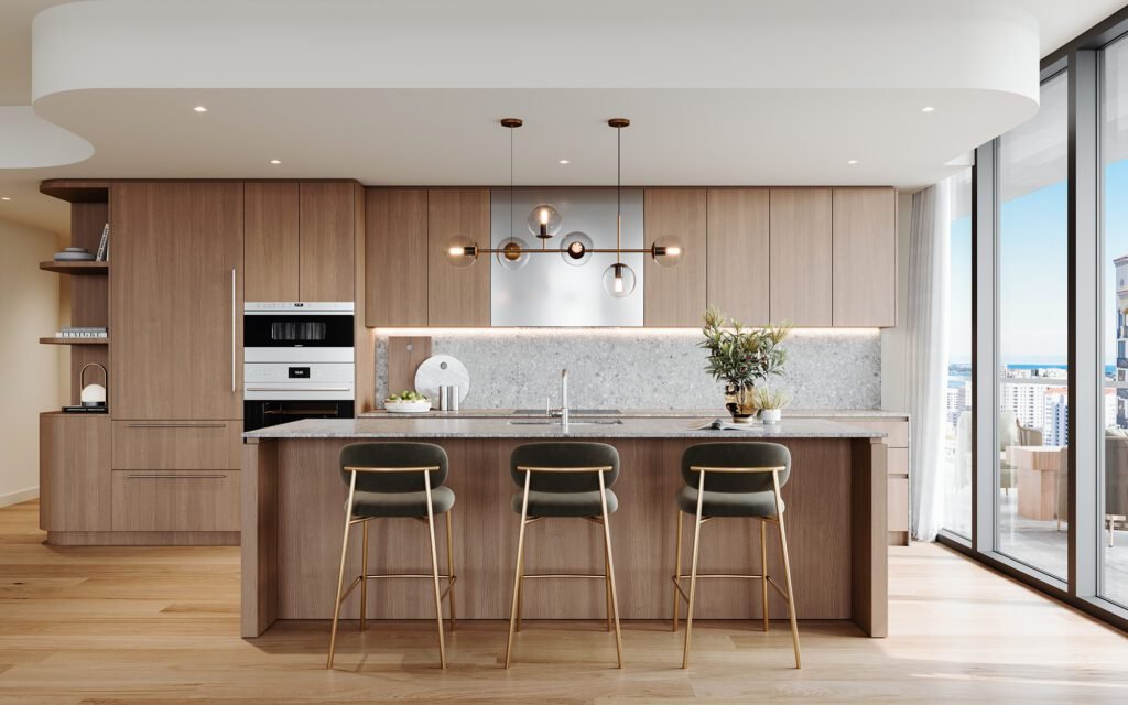 Cómo la transformación urbana de Miami está impulsando el mercado inmobiliario en Palm Beach, FL 31 La cocina de MR C Residences combina diseño y funcionalidad con acabados premium y electrodomésticos de última generación.