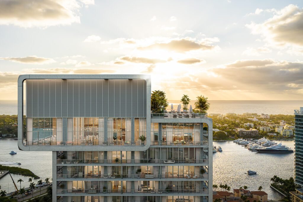 Cómo la transformación urbana de Miami está impulsando el mercado inmobiliario en Palm Beach, FL 28 Vista exterior de la fachada principal de MR C Residences en West Palm Beach.
