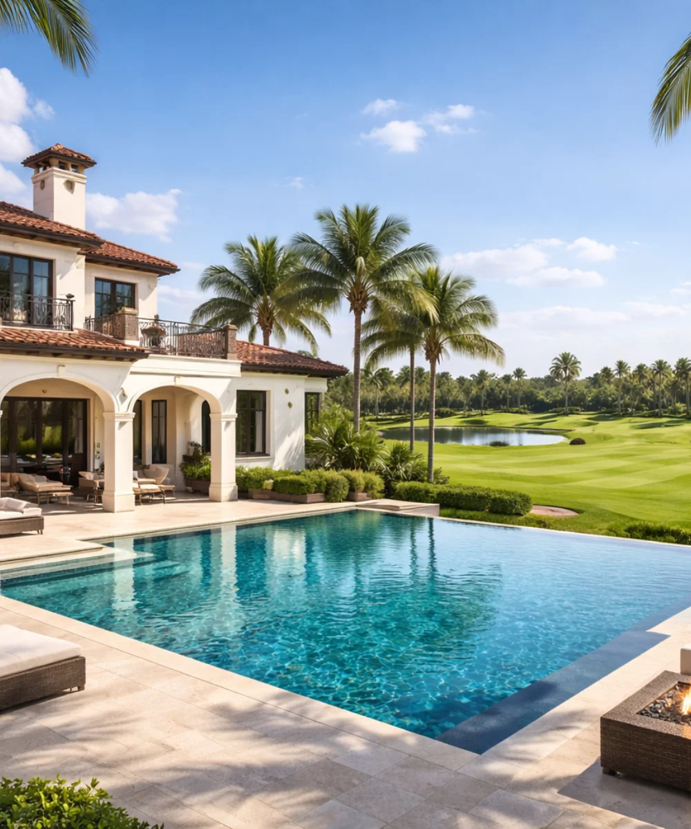Residencia exclusiva en comunidad de Country Club en Florida con jardines.