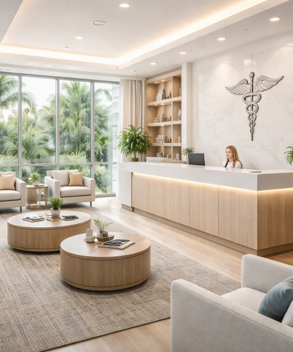 Sala de espera moderna para clínicas y consultorios médicos en Florida.